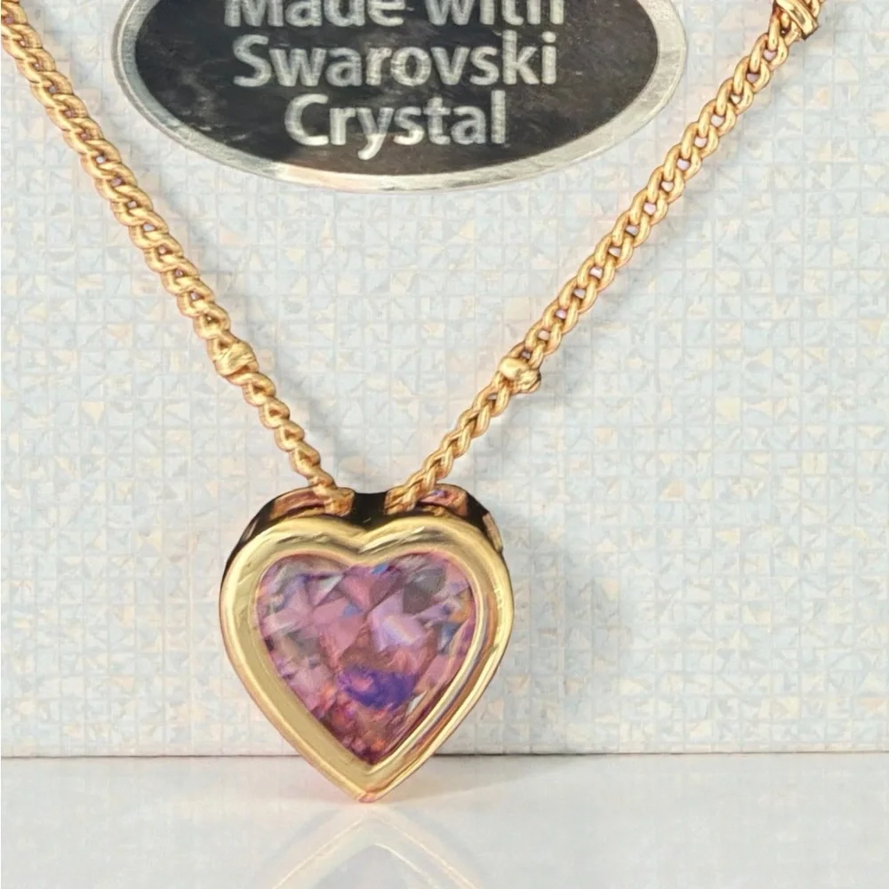 Swarovski Gold Necklace and Earrings Set with Lavender Heart Stones - Picture 2 of 4